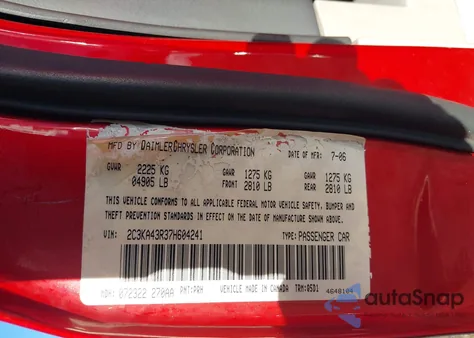 2007 Chrysler 300 из США, поврежденный, VIN 2C3KA43R37H604241